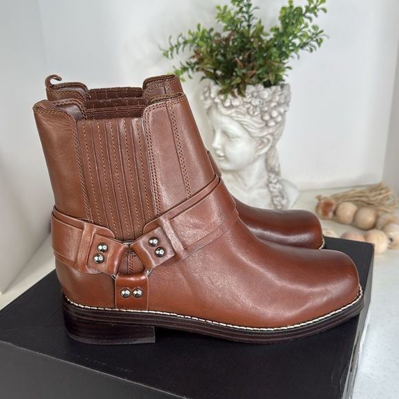 MARC FISHER WOMEN MIZZIE MOTO BIKER RIDING BROWN LEATHER HARNESS BOOTS SIZE 7.5 - Picture 10 of 10